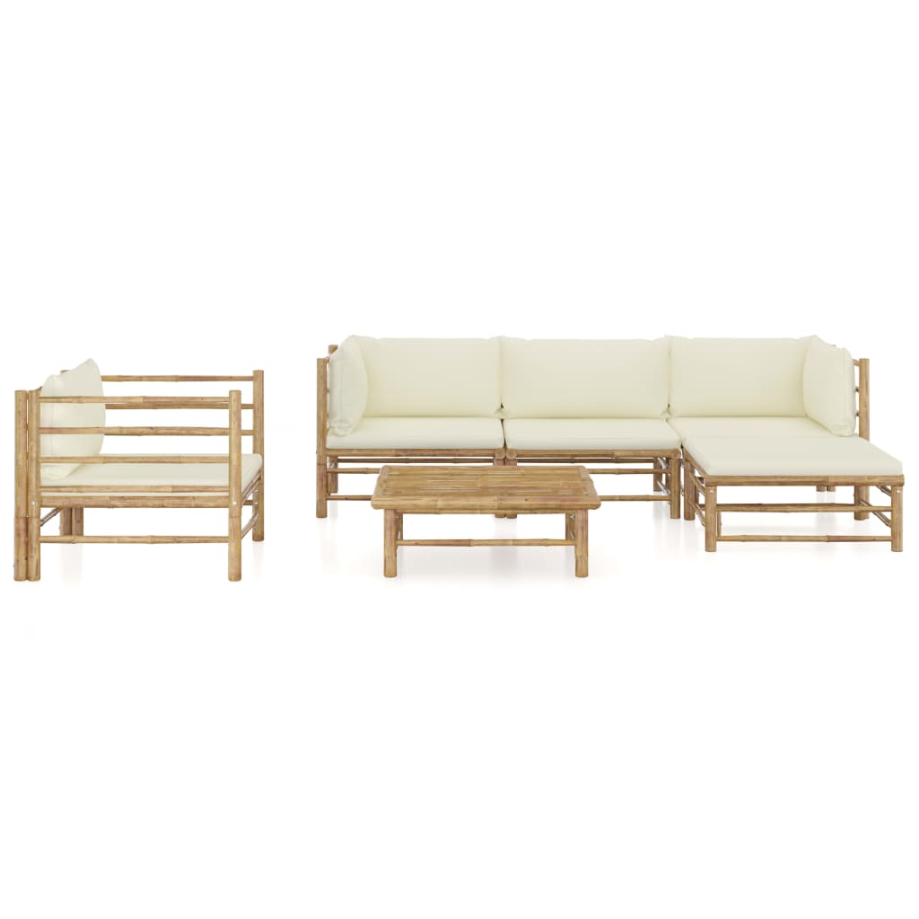 6-delige Loungeset met crèmewitte kussens bamboe is nu te koop bij PeponiXL, paradijselijk wonen!