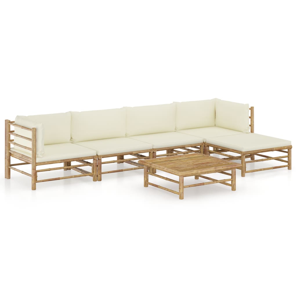 6-delige Loungeset met crèmewitte kussens bamboe is nu te koop bij PeponiXL, paradijselijk wonen!