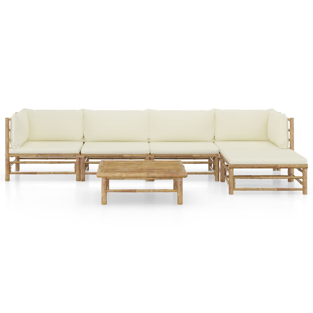 6-delige Loungeset met crèmewitte kussens bamboe is nu te koop bij PeponiXL, paradijselijk wonen!