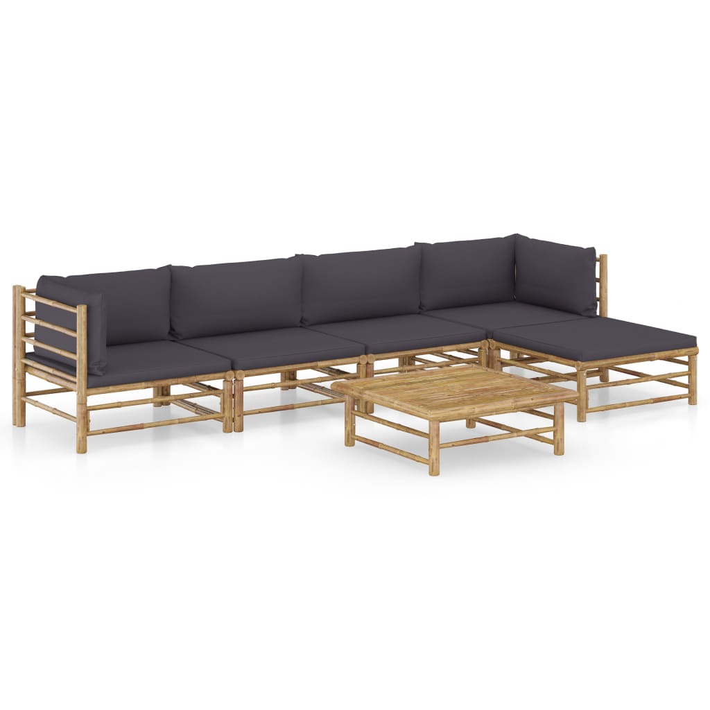 6-delige Loungeset met donkergrijze kussens bamboe is nu te koop bij PeponiXL, paradijselijk wonen!