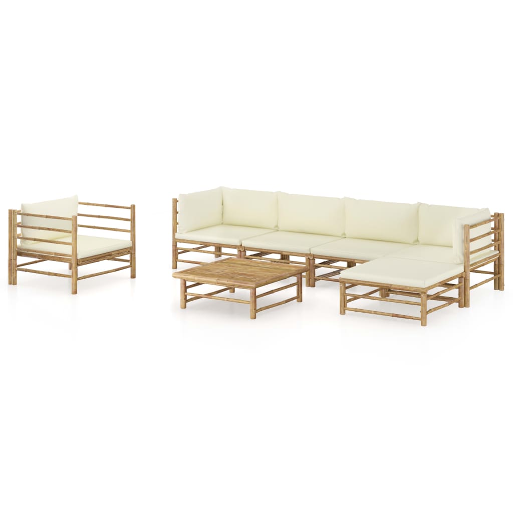 7-delige Loungeset met crèmewitte kussens bamboe is nu te koop bij PeponiXL, paradijselijk wonen!