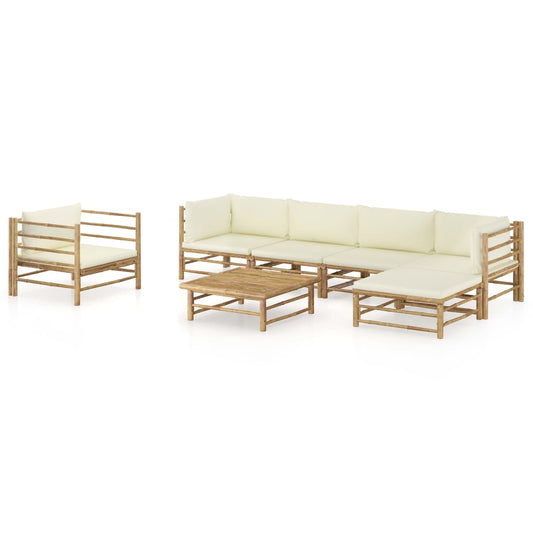 7-delige Loungeset met crèmewitte kussens bamboe is nu te koop bij PeponiXL, paradijselijk wonen!