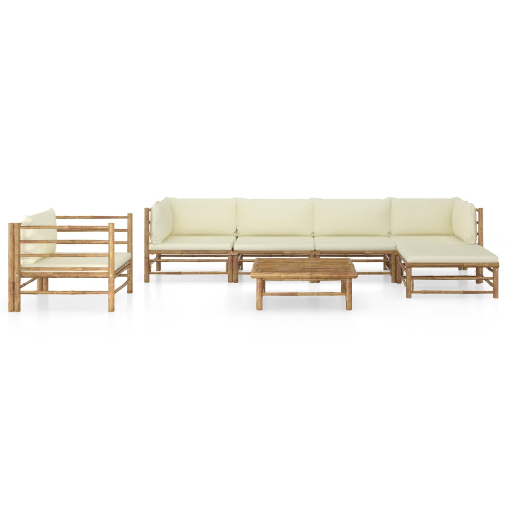 7-delige Loungeset met crèmewitte kussens bamboe is nu te koop bij PeponiXL, paradijselijk wonen!