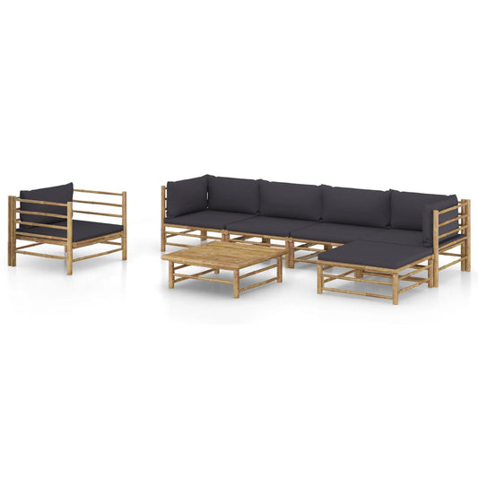 7-delige Loungeset met donkergrijze kussens bamboe is nu te koop bij PeponiXL, paradijselijk wonen!
