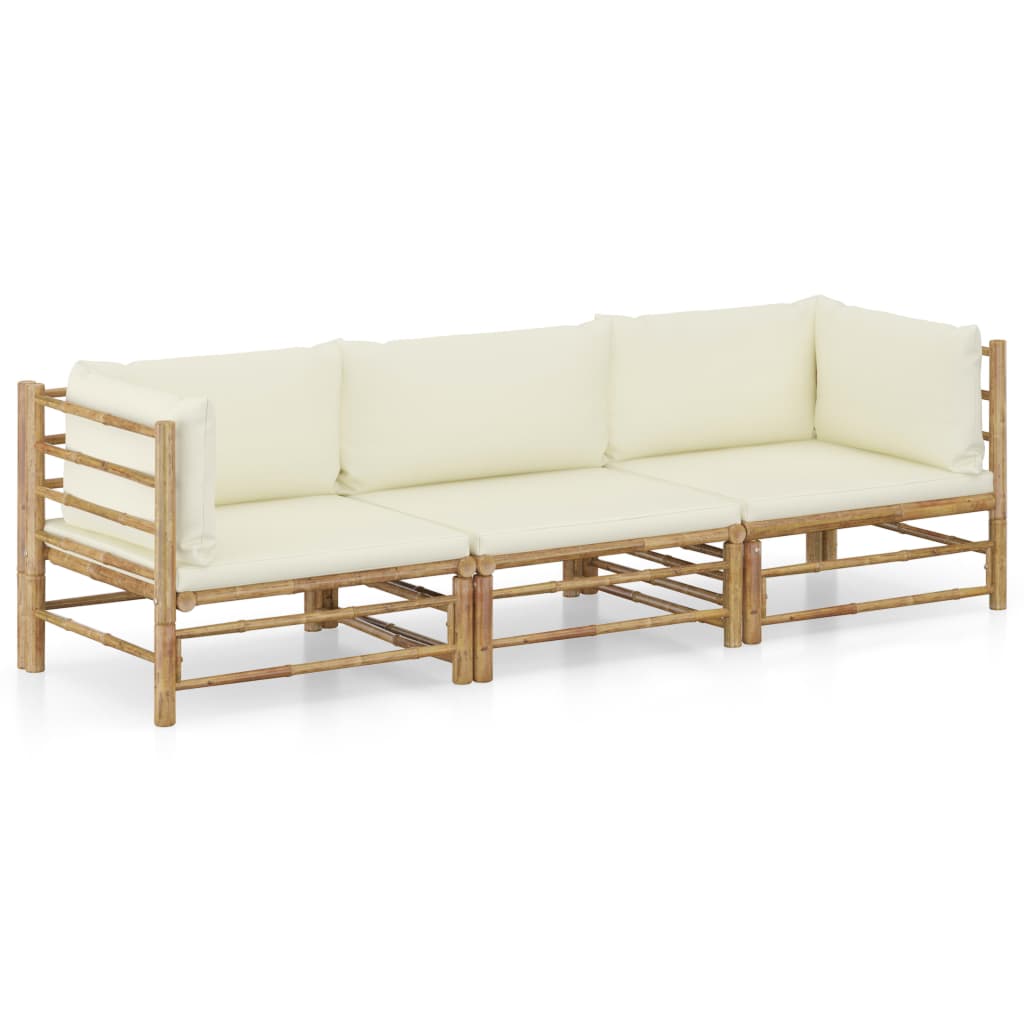 3-delige Loungeset met crèmewitte kussens bamboe is nu te koop bij PeponiXL, paradijselijk wonen!