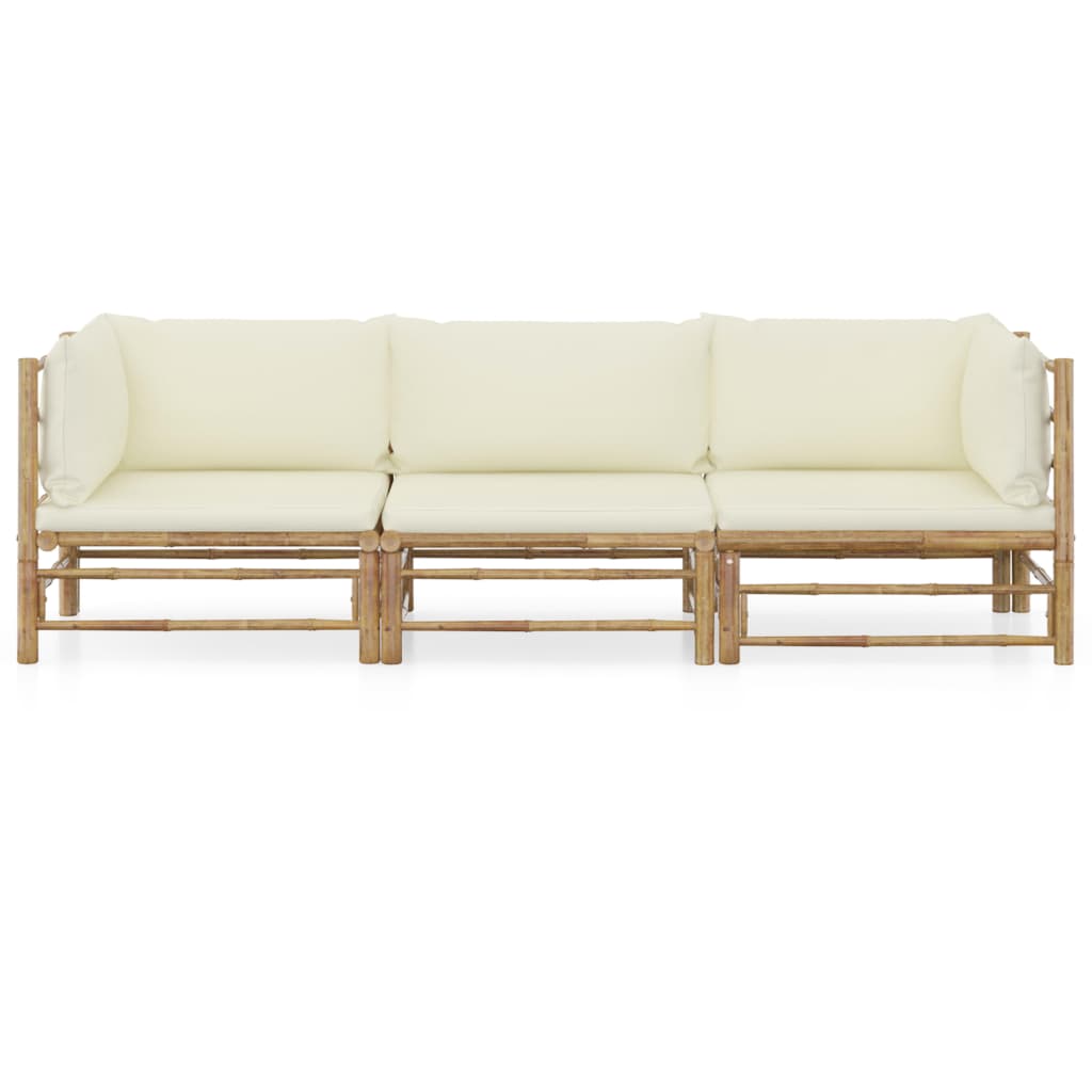 3-delige Loungeset met crèmewitte kussens bamboe is nu te koop bij PeponiXL, paradijselijk wonen!