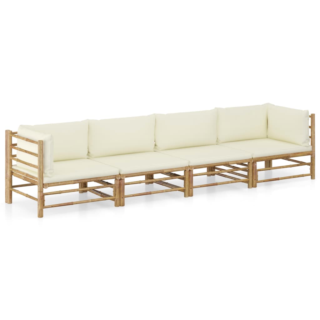 4-delige Loungeset met crèmewitte kussens bamboe is nu te koop bij PeponiXL, paradijselijk wonen!