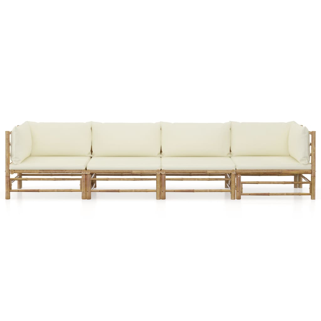 4-delige Loungeset met crèmewitte kussens bamboe is nu te koop bij PeponiXL, paradijselijk wonen!