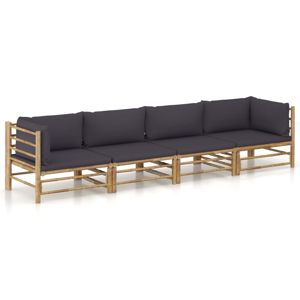 4-delige Loungeset met donkergrijze kussens bamboe is nu te koop bij PeponiXL, paradijselijk wonen!