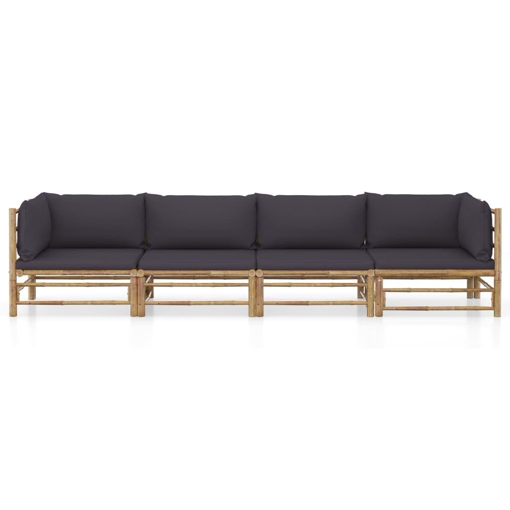 4-delige Loungeset met donkergrijze kussens bamboe is nu te koop bij PeponiXL, paradijselijk wonen!