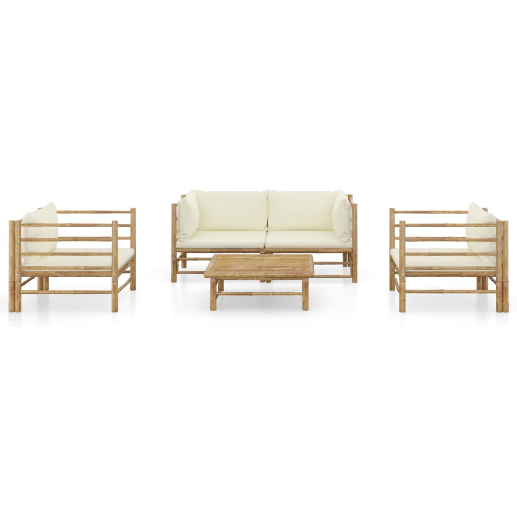 5-delige Loungeset met crèmewitte kussens bamboe is nu te koop bij PeponiXL, paradijselijk wonen!