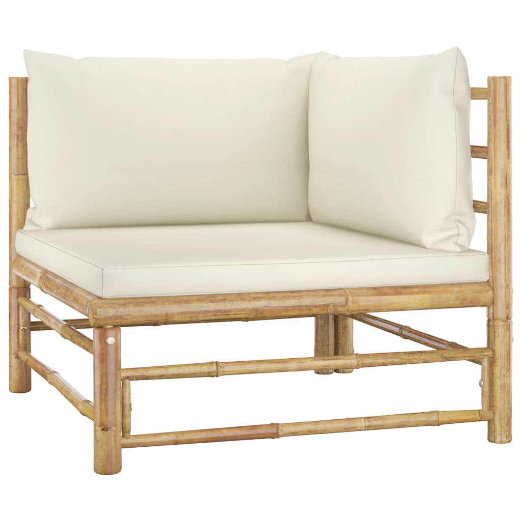 5-delige Loungeset met crèmewitte kussens bamboe is nu te koop bij PeponiXL, paradijselijk wonen!