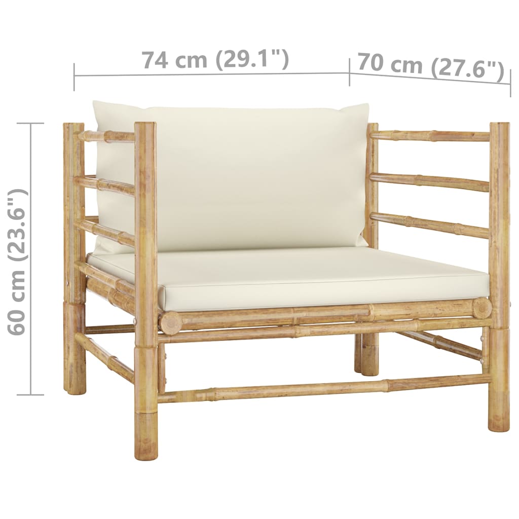 5-delige Loungeset met crèmewitte kussens bamboe is nu te koop bij PeponiXL, paradijselijk wonen!