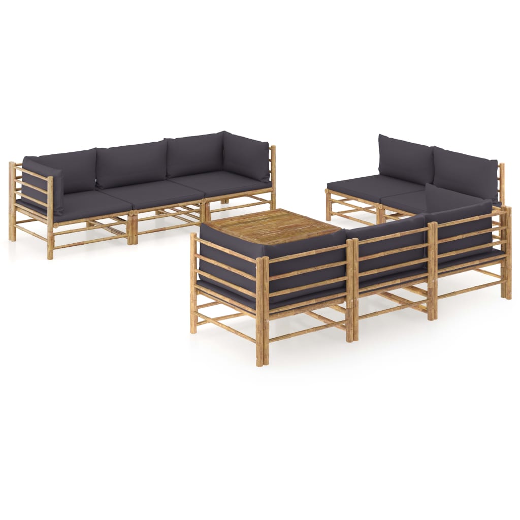 9-delige Loungeset met donkergrijze kussens bamboe is nu te koop bij PeponiXL, paradijselijk wonen!