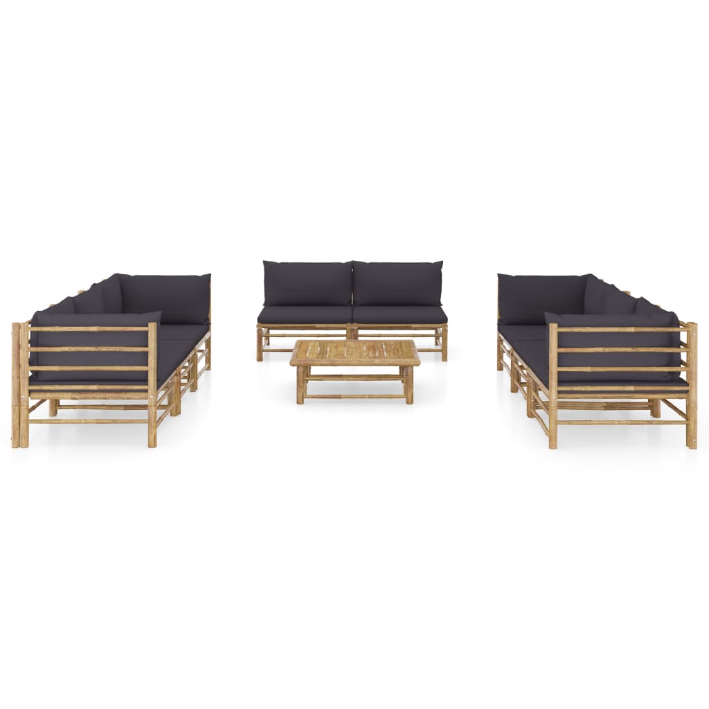 9-delige Loungeset met donkergrijze kussens bamboe is nu te koop bij PeponiXL, paradijselijk wonen!