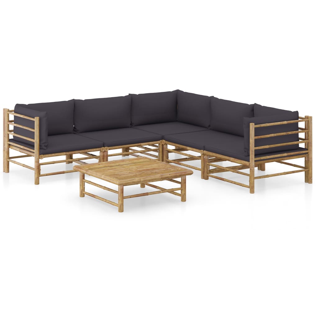 6-delige Loungeset met donkergrijze kussens bamboe is nu te koop bij PeponiXL, paradijselijk wonen!