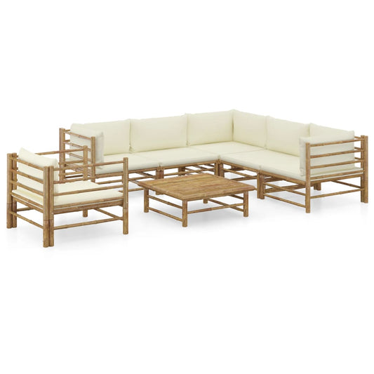 7-delige Loungeset met crèmewitte kussens bamboe is nu te koop bij PeponiXL, paradijselijk wonen!
