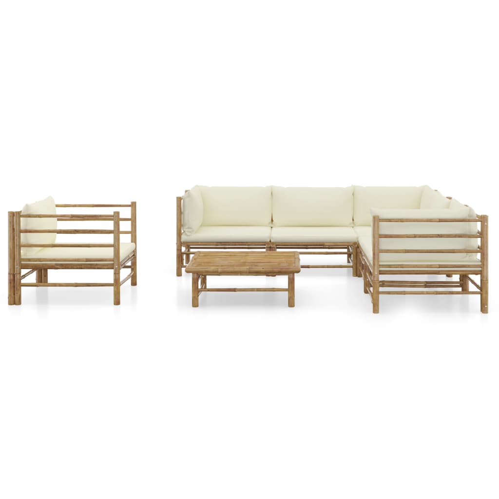 7-delige Loungeset met crèmewitte kussens bamboe is nu te koop bij PeponiXL, paradijselijk wonen!