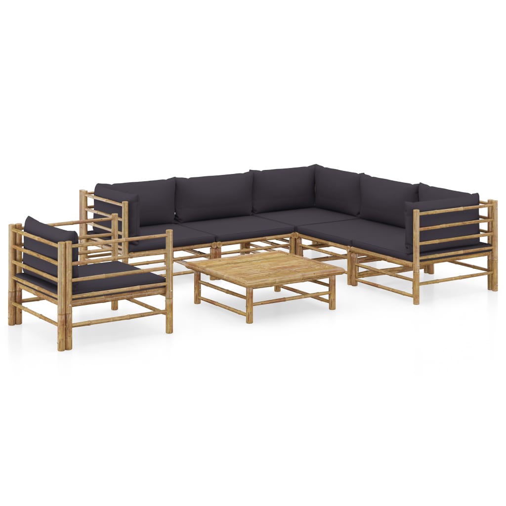 7-delige Loungeset met donkergrijze kussens bamboe is nu te koop bij PeponiXL, paradijselijk wonen!