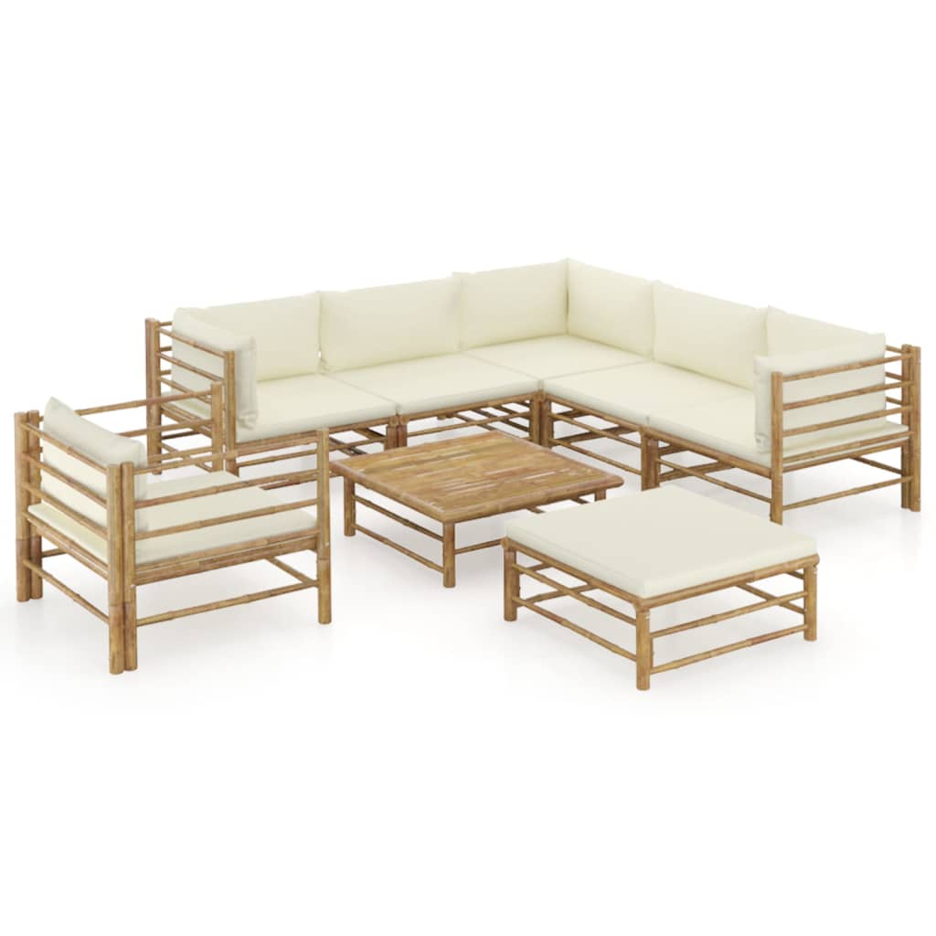 8-delige Loungeset met crèmewitte kussens bamboe is nu te koop bij PeponiXL, paradijselijk wonen!