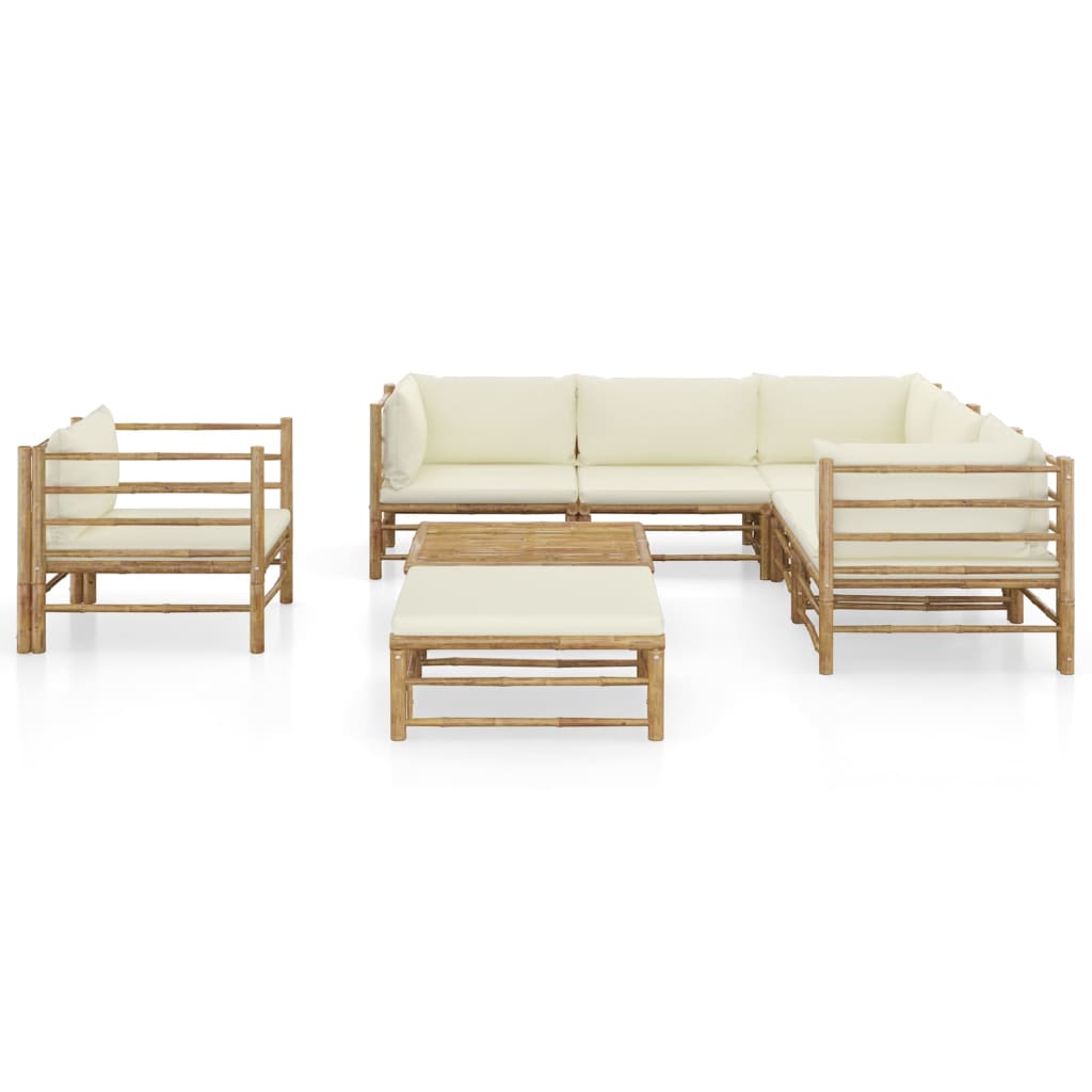 8-delige Loungeset met crèmewitte kussens bamboe is nu te koop bij PeponiXL, paradijselijk wonen!