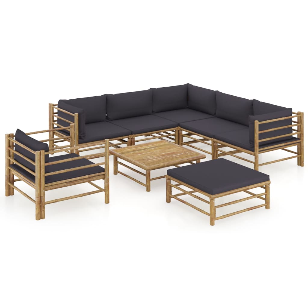 8-delige Loungeset met donkergrijze kussens bamboe is nu te koop bij PeponiXL, paradijselijk wonen!