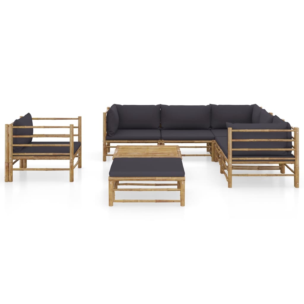 8-delige Loungeset met donkergrijze kussens bamboe is nu te koop bij PeponiXL, paradijselijk wonen!