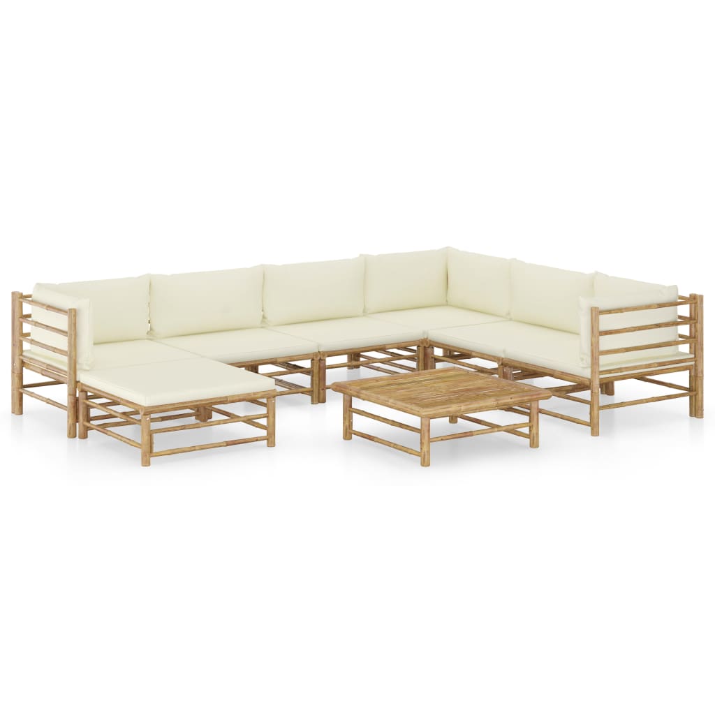 8-delige Loungeset met crèmewitte kussens bamboe is nu te koop bij PeponiXL, paradijselijk wonen!