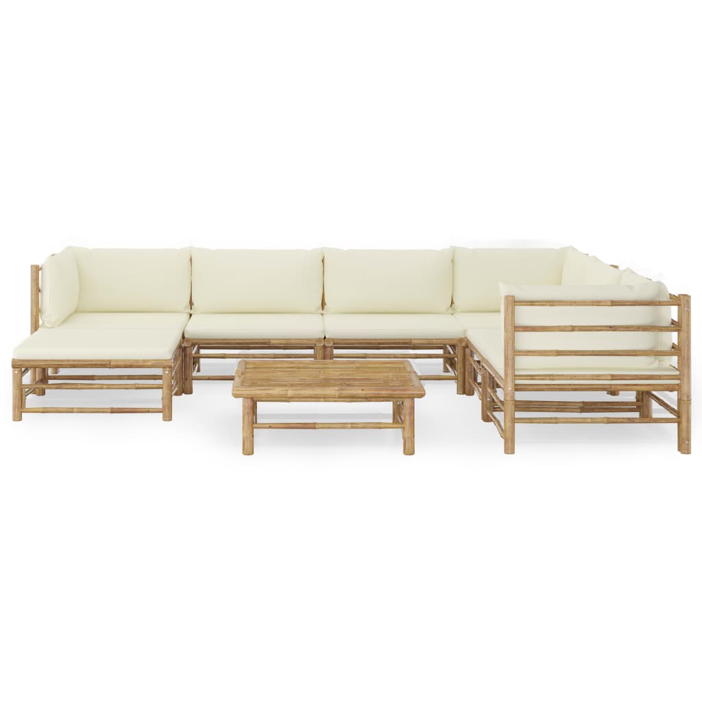 8-delige Loungeset met crèmewitte kussens bamboe is nu te koop bij PeponiXL, paradijselijk wonen!