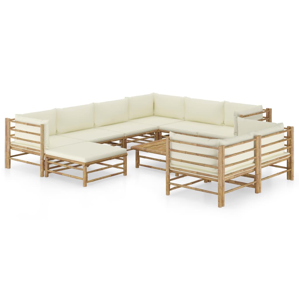 10-delige Loungeset met crèmewitte kussens bamboe is nu te koop bij PeponiXL, paradijselijk wonen!