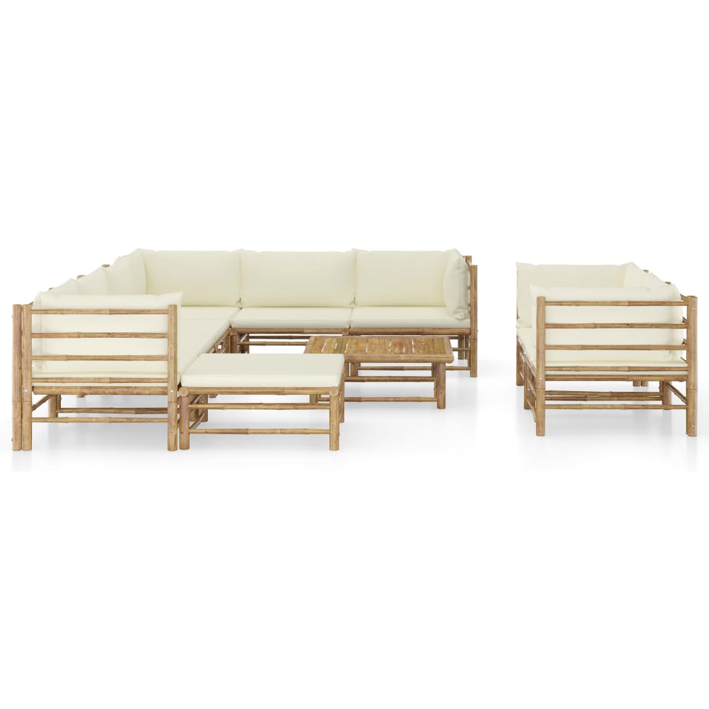 10-delige Loungeset met crèmewitte kussens bamboe is nu te koop bij PeponiXL, paradijselijk wonen!