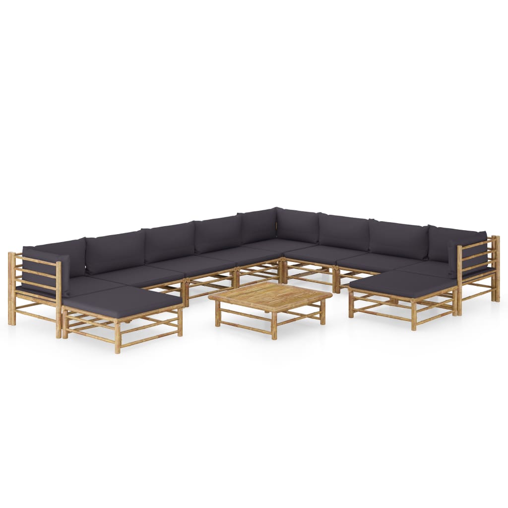 11-delige Loungeset met donkergrijze kussens bamboe is nu te koop bij PeponiXL, paradijselijk wonen!