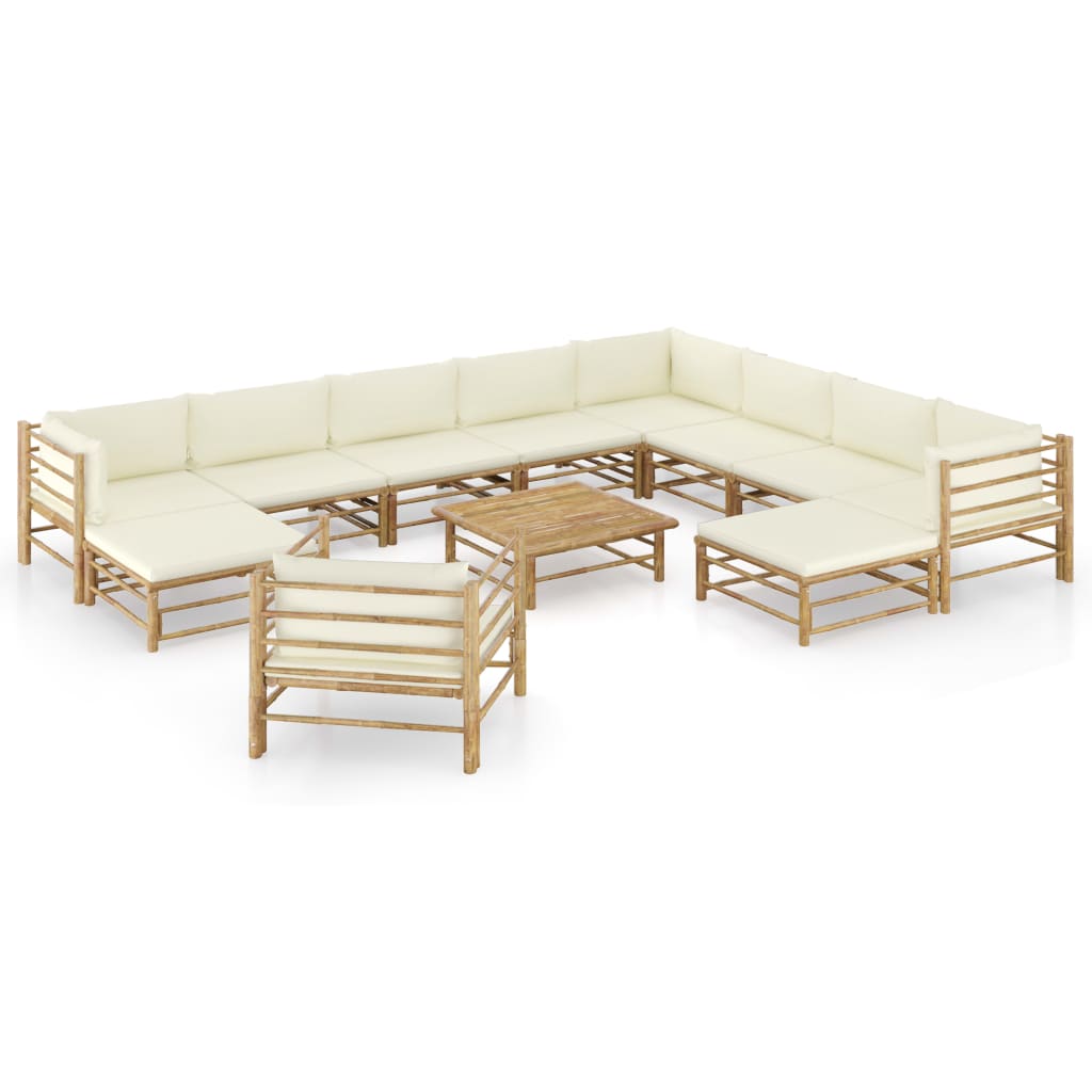 12-delige Loungeset met crèmewitte kussens bamboe is nu te koop bij PeponiXL, paradijselijk wonen!