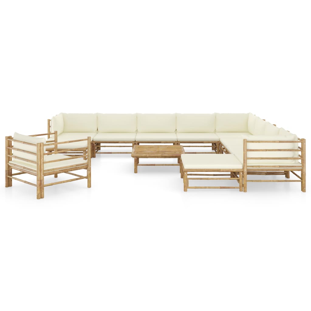 12-delige Loungeset met crèmewitte kussens bamboe is nu te koop bij PeponiXL, paradijselijk wonen!