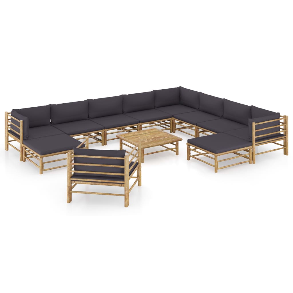 12-delige Loungeset met donkergrijze kussens bamboe is nu te koop bij PeponiXL, paradijselijk wonen!