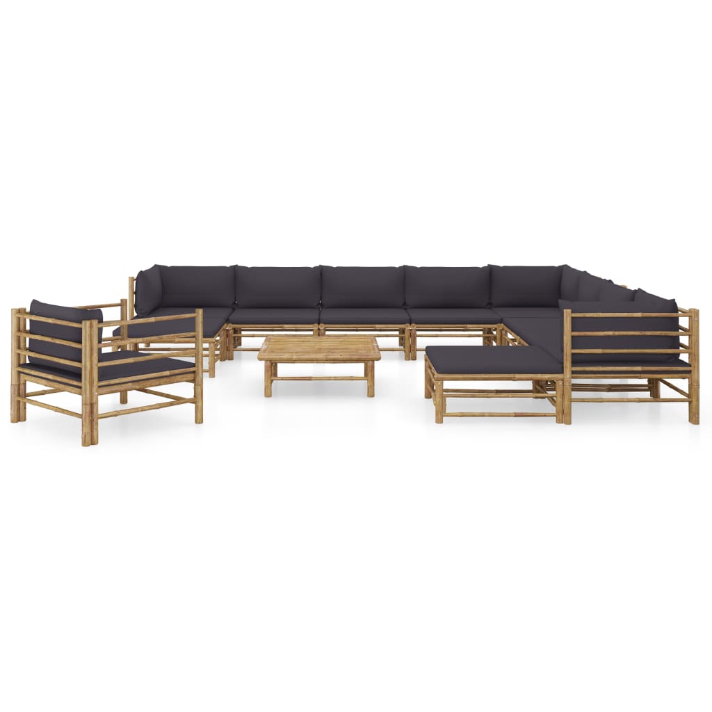 12-delige Loungeset met donkergrijze kussens bamboe is nu te koop bij PeponiXL, paradijselijk wonen!