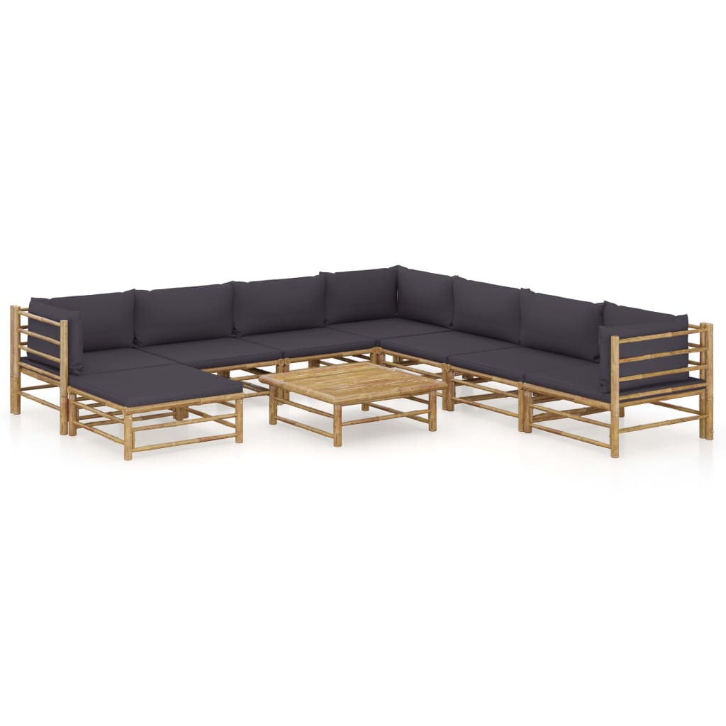 9-delige Loungeset met donkergrijze kussens bamboe is nu te koop bij PeponiXL, paradijselijk wonen!