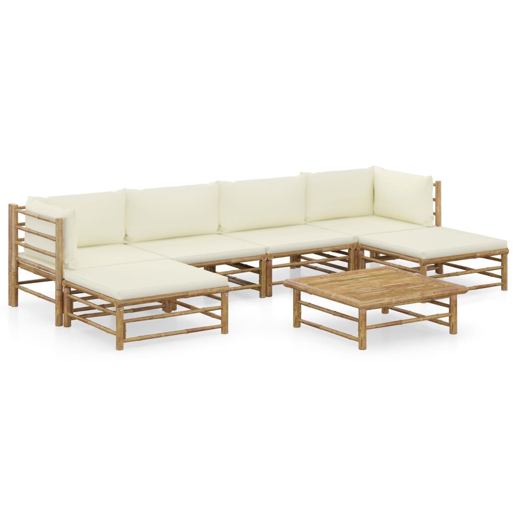 7-delige Loungeset met crèmewitte kussens bamboe is nu te koop bij PeponiXL, paradijselijk wonen!