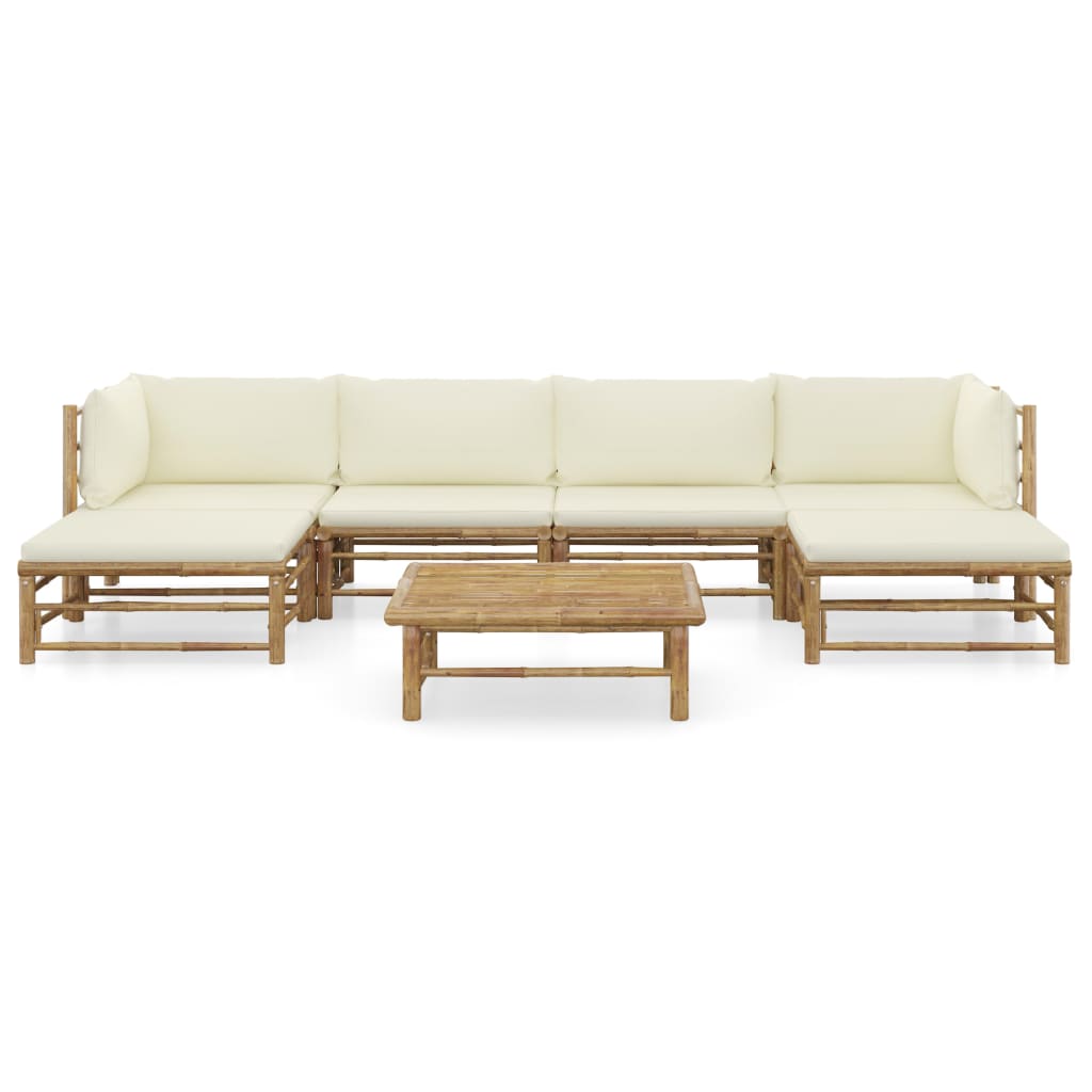 7-delige Loungeset met crèmewitte kussens bamboe is nu te koop bij PeponiXL, paradijselijk wonen!