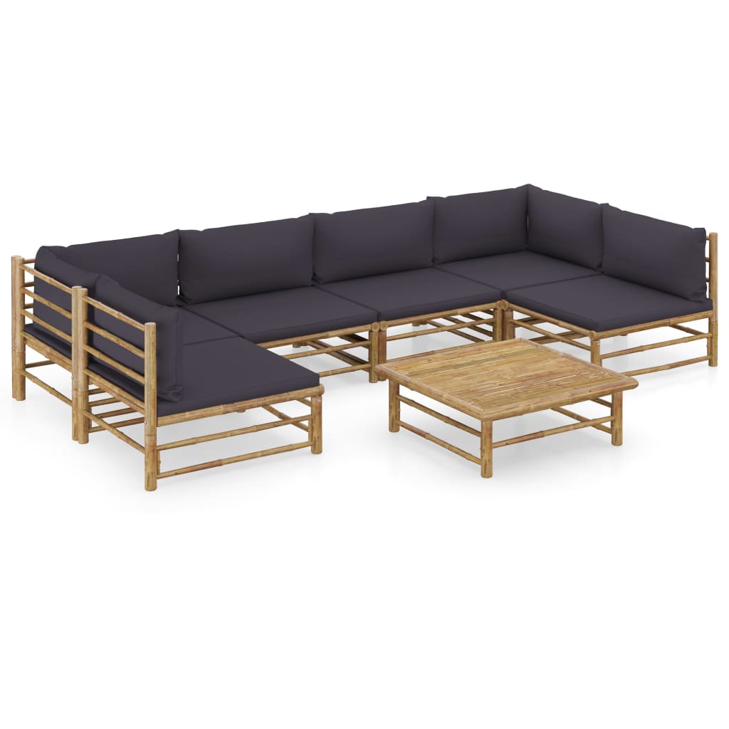 7-delige Loungeset met donkergrijze kussens bamboe is nu te koop bij PeponiXL, paradijselijk wonen!