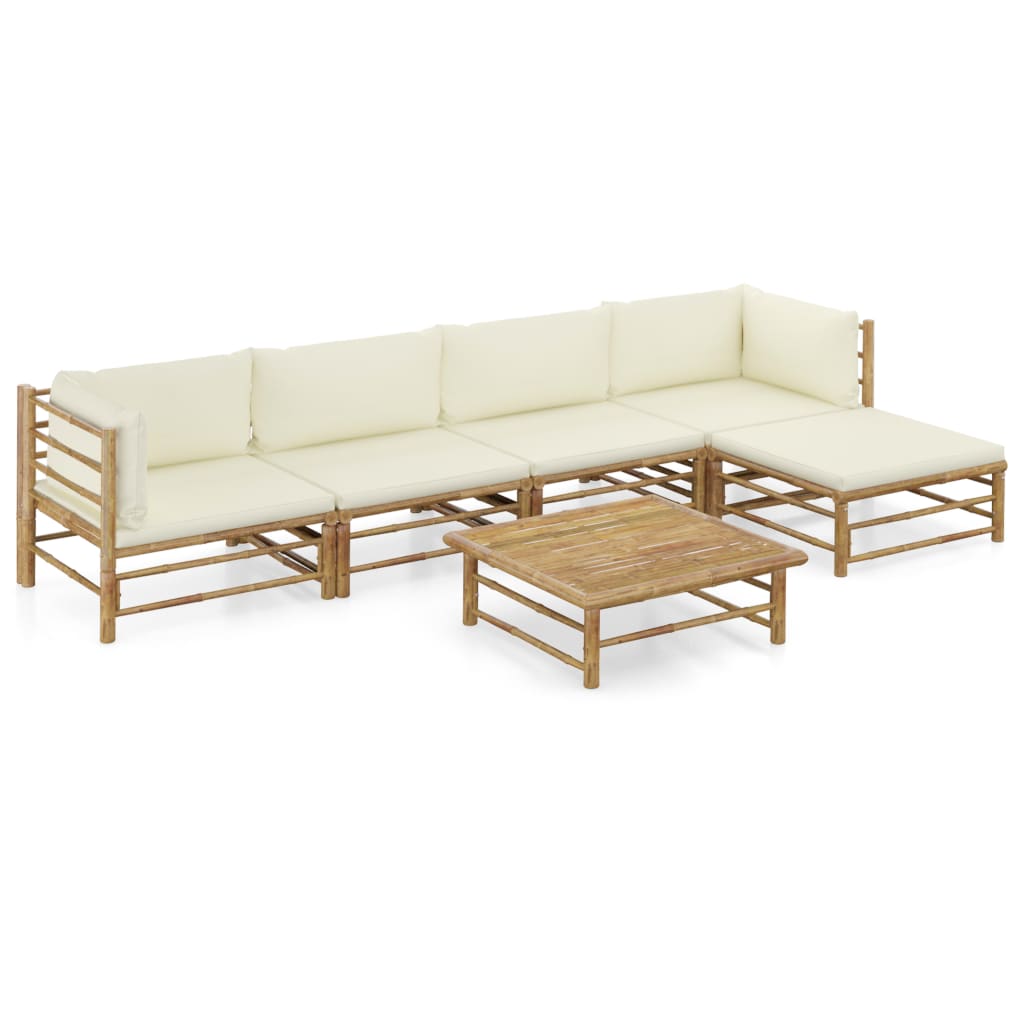 6-delige Loungeset met crèmewitte kussens bamboe is nu te koop bij PeponiXL, paradijselijk wonen!