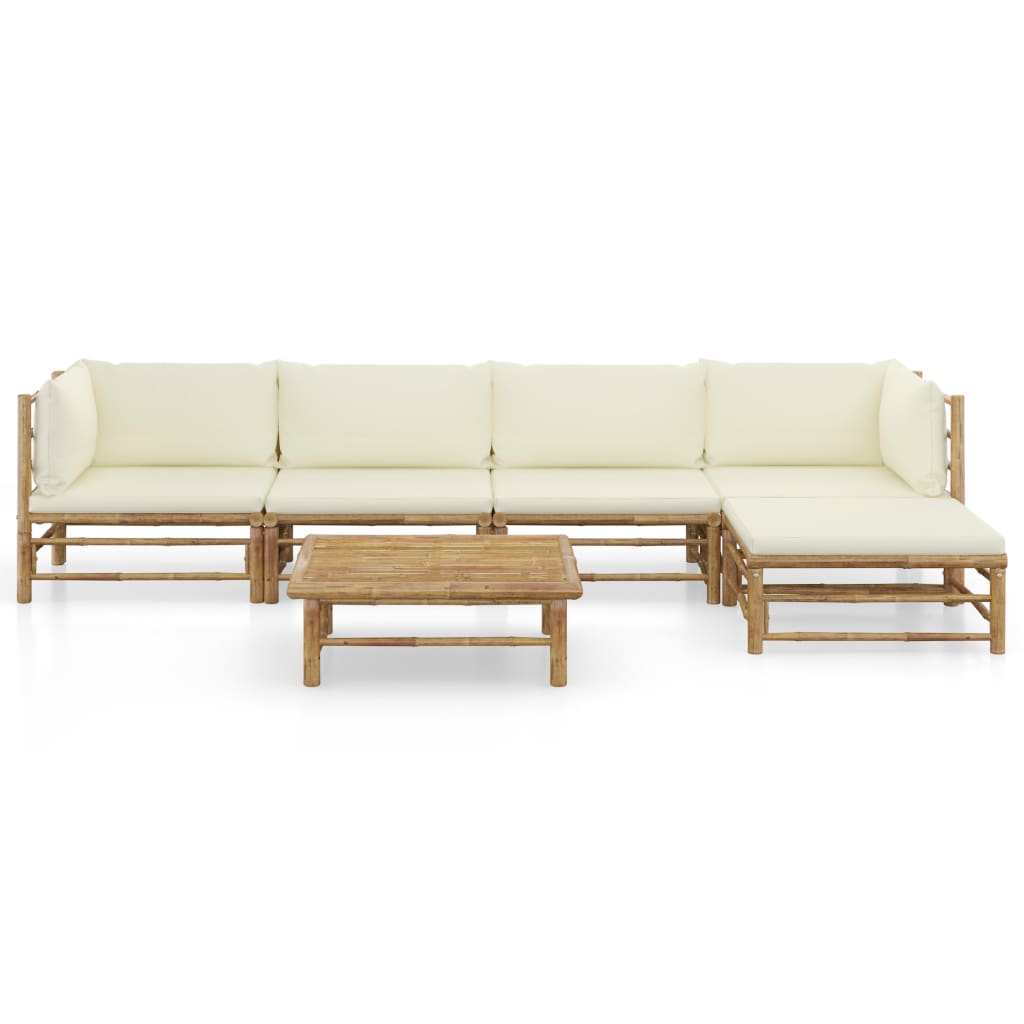 6-delige Loungeset met crèmewitte kussens bamboe is nu te koop bij PeponiXL, paradijselijk wonen!