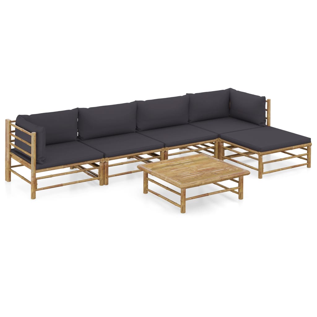 6-delige Loungeset met donkergrijze kussens bamboe is nu te koop bij PeponiXL, paradijselijk wonen!