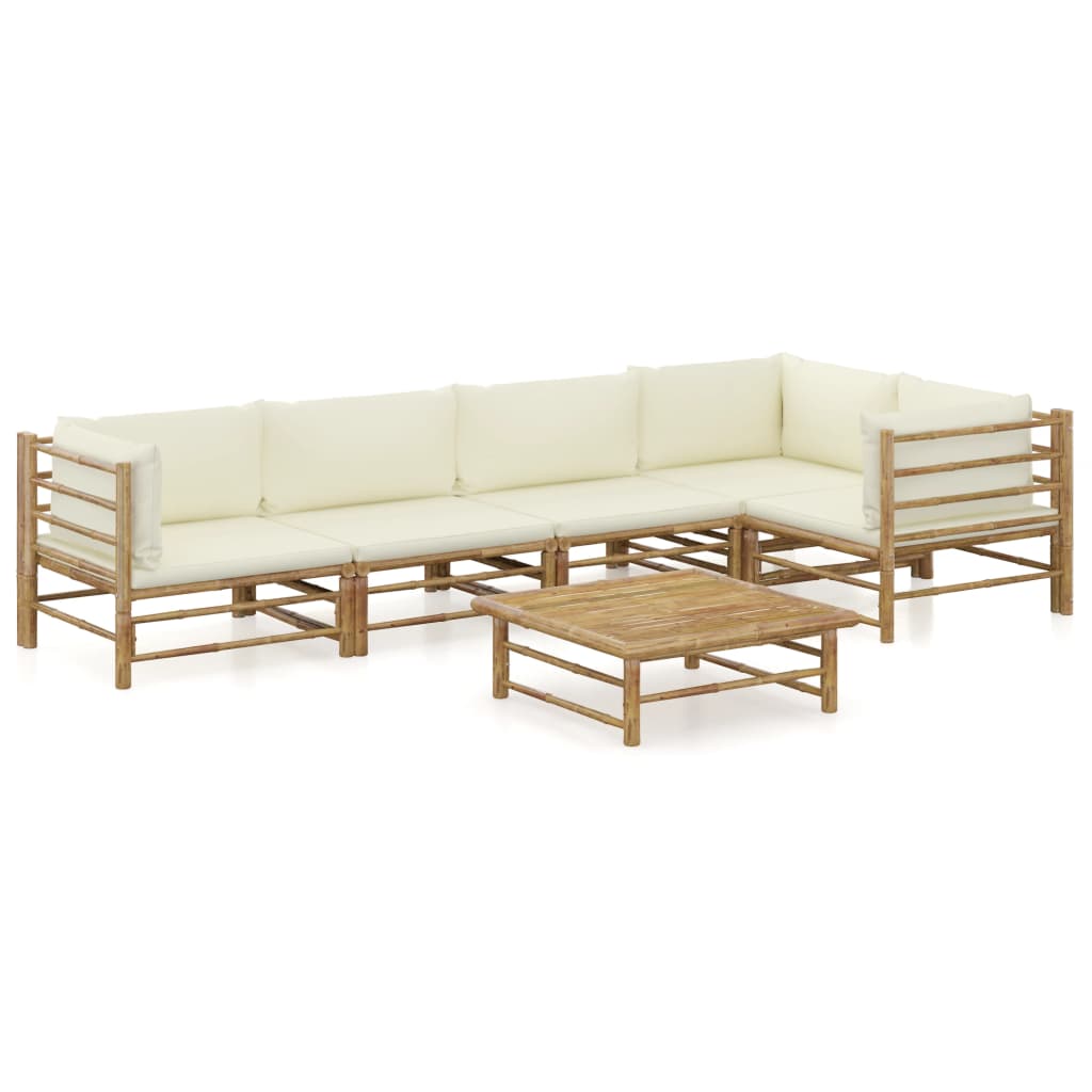 6-delige Loungeset met crèmewitte kussens bamboe is nu te koop bij PeponiXL, paradijselijk wonen!