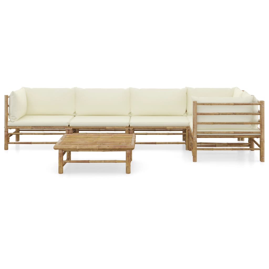 6-delige Loungeset met crèmewitte kussens bamboe is nu te koop bij PeponiXL, paradijselijk wonen!