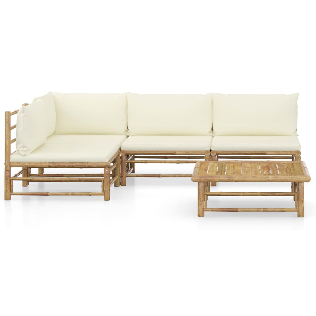 5-delige Loungeset met crèmewitte kussens bamboe is nu te koop bij PeponiXL, paradijselijk wonen!