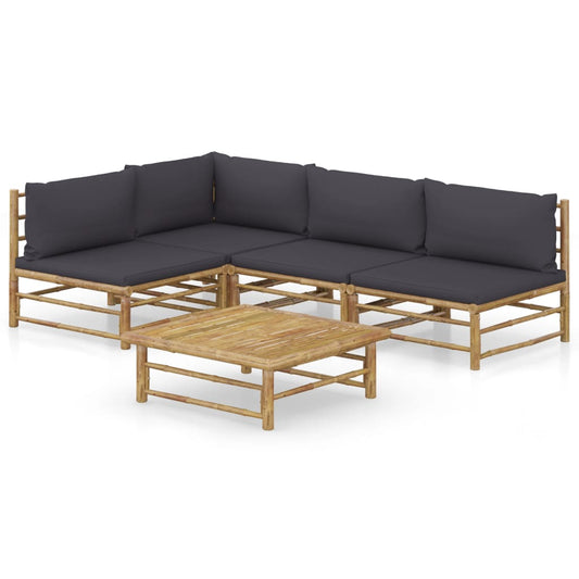 5-delige Loungeset met donkergrijze kussens bamboe is nu te koop bij PeponiXL, paradijselijk wonen!