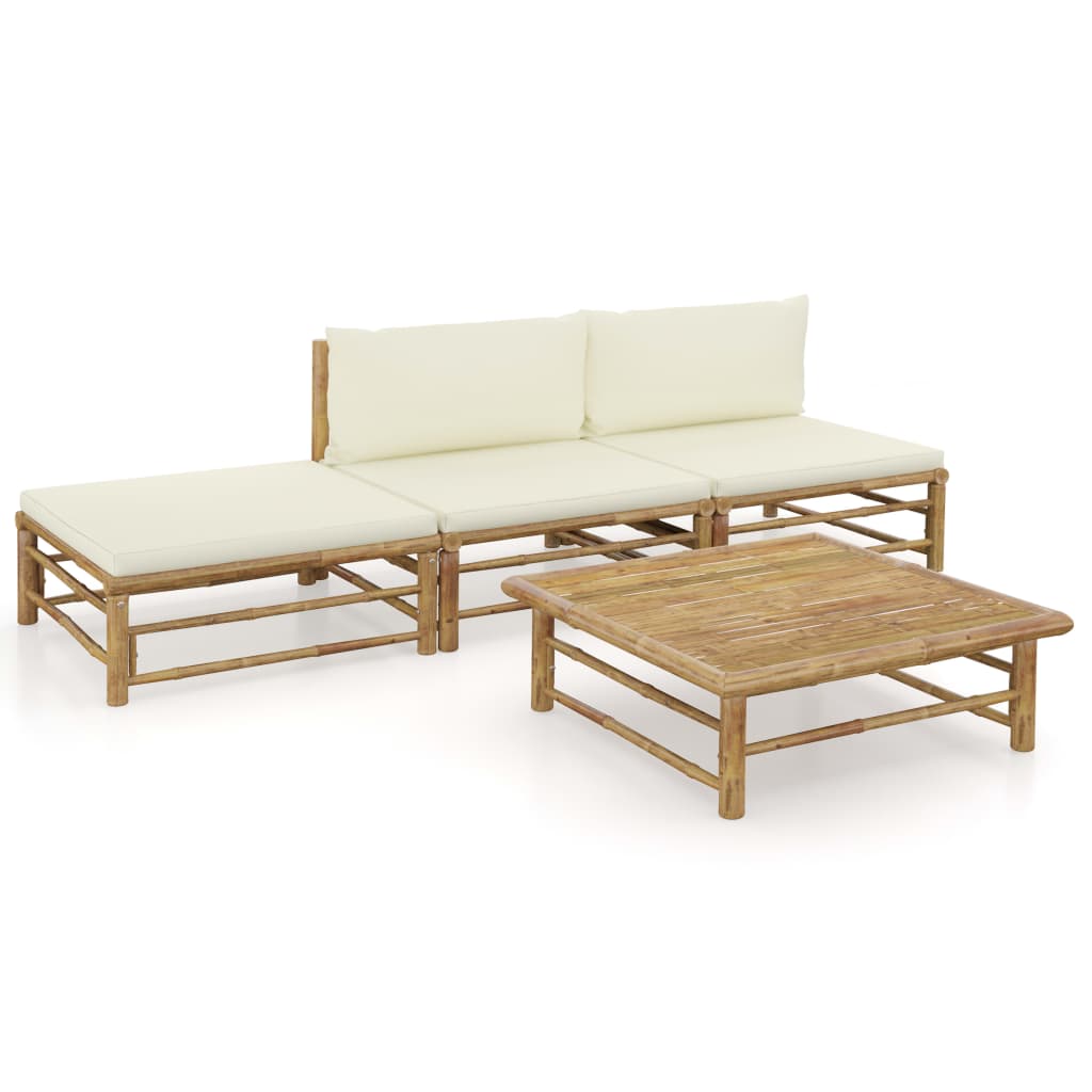 4-delige Loungeset met crèmewitte kussens bamboe is nu te koop bij PeponiXL, paradijselijk wonen!