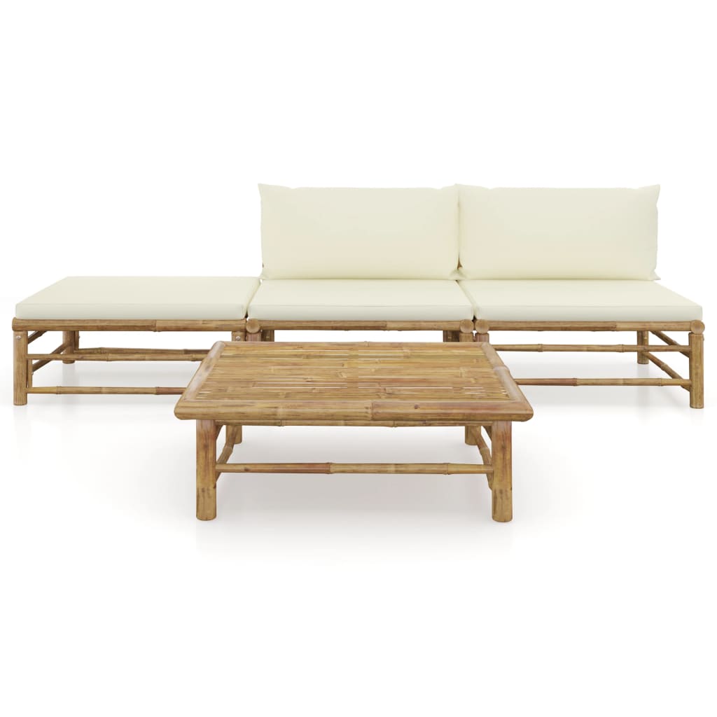 4-delige Loungeset met crèmewitte kussens bamboe is nu te koop bij PeponiXL, paradijselijk wonen!