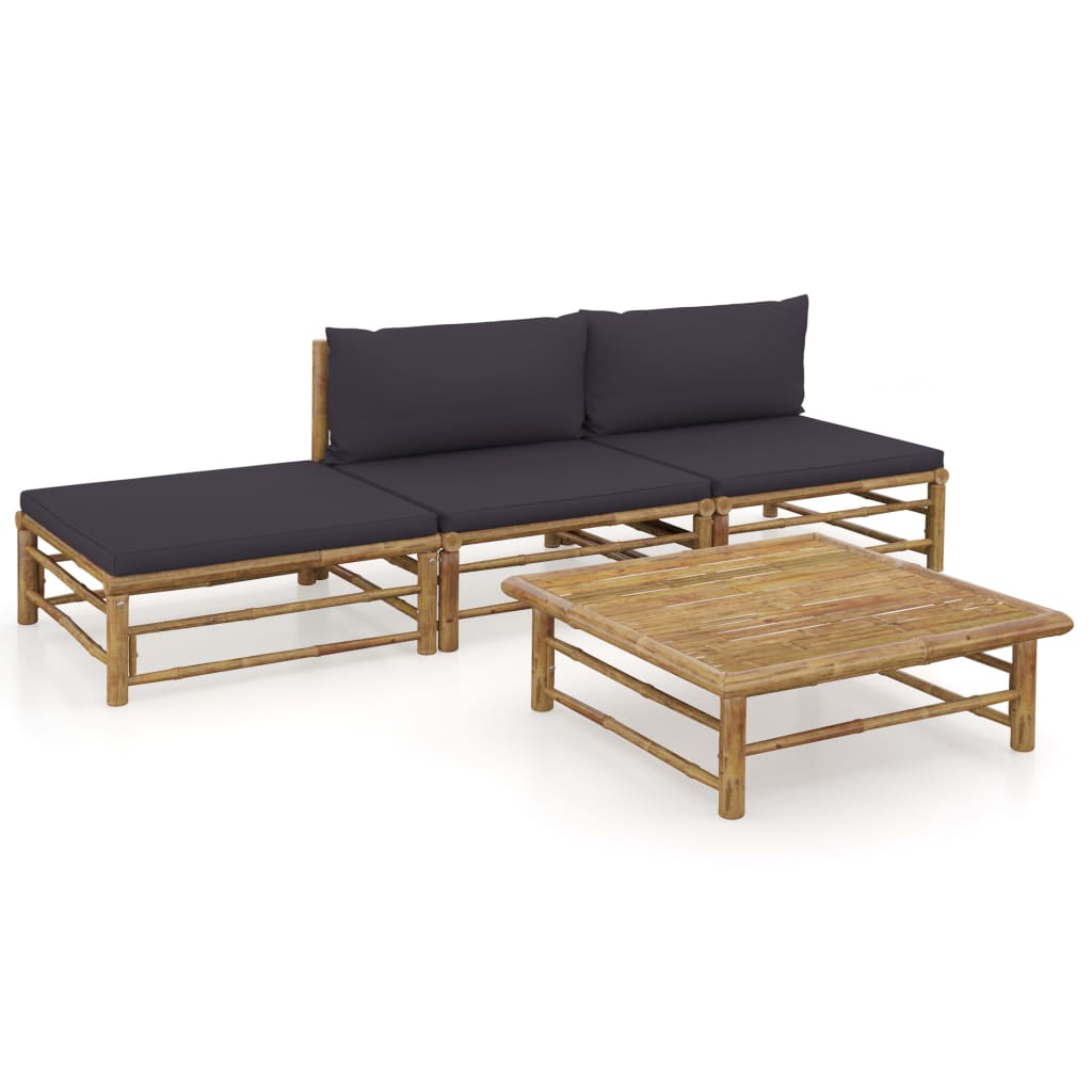 4-delige Loungeset met donkergrijze kussens bamboe is nu te koop bij PeponiXL, paradijselijk wonen!